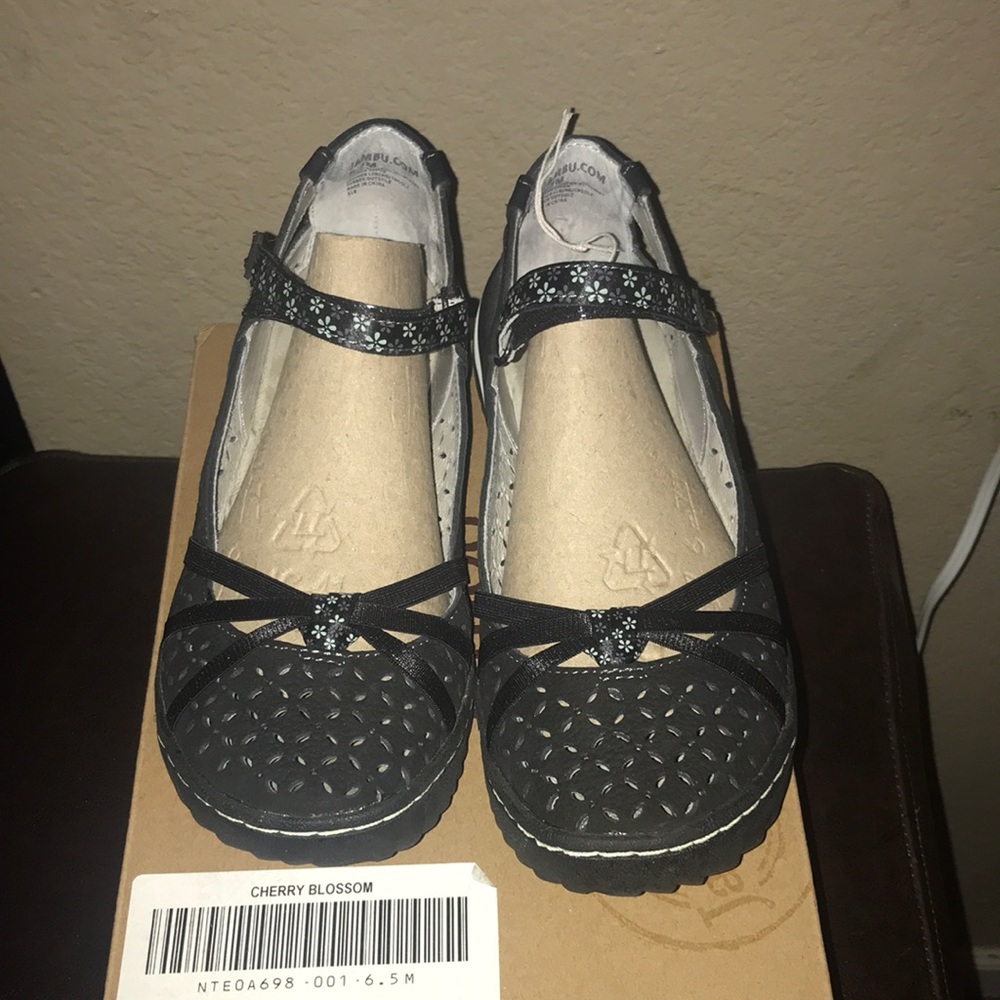 Jambu Cherry Blossom Mary Jane Flats Black/Seafoam